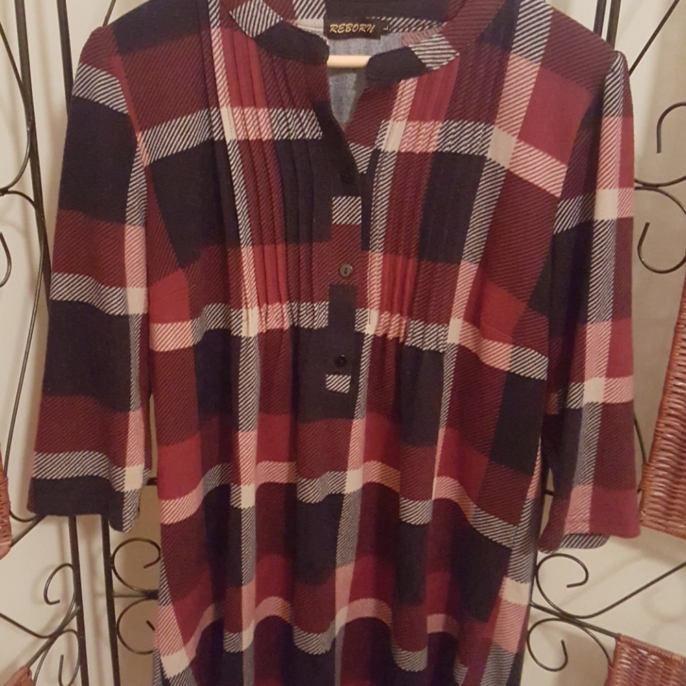 Plaid knit tunic